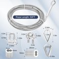thumbnail image 2 of Cable de acero inoxidable engrosado de 3/16"" y 50 pies con clip de cuerda de alambre, dedal y funda de aluminio para engarzar, cable aeronáutico de 7 x 19 hilos, resistencia a la rotura de 3700 libra, 2 of 5