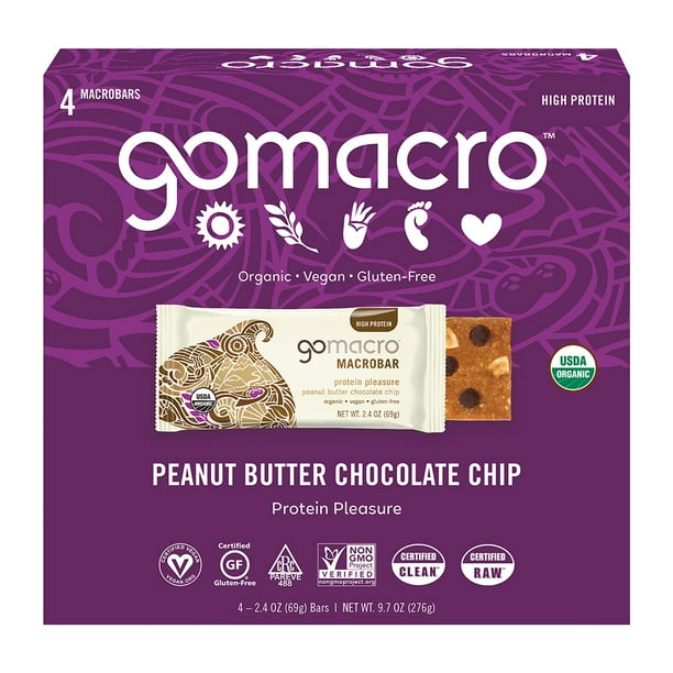 GoMacro MacroBar Peanut Butter Chocolate Chip Organic Vegan Protein