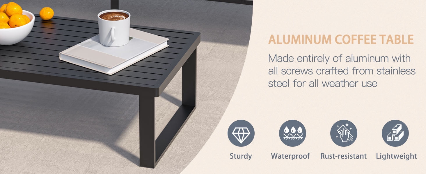 YOEEMZ Aluminum Outdoor Patio Coffee Table for Deck, and Poolside (Black, All-Aluminum)