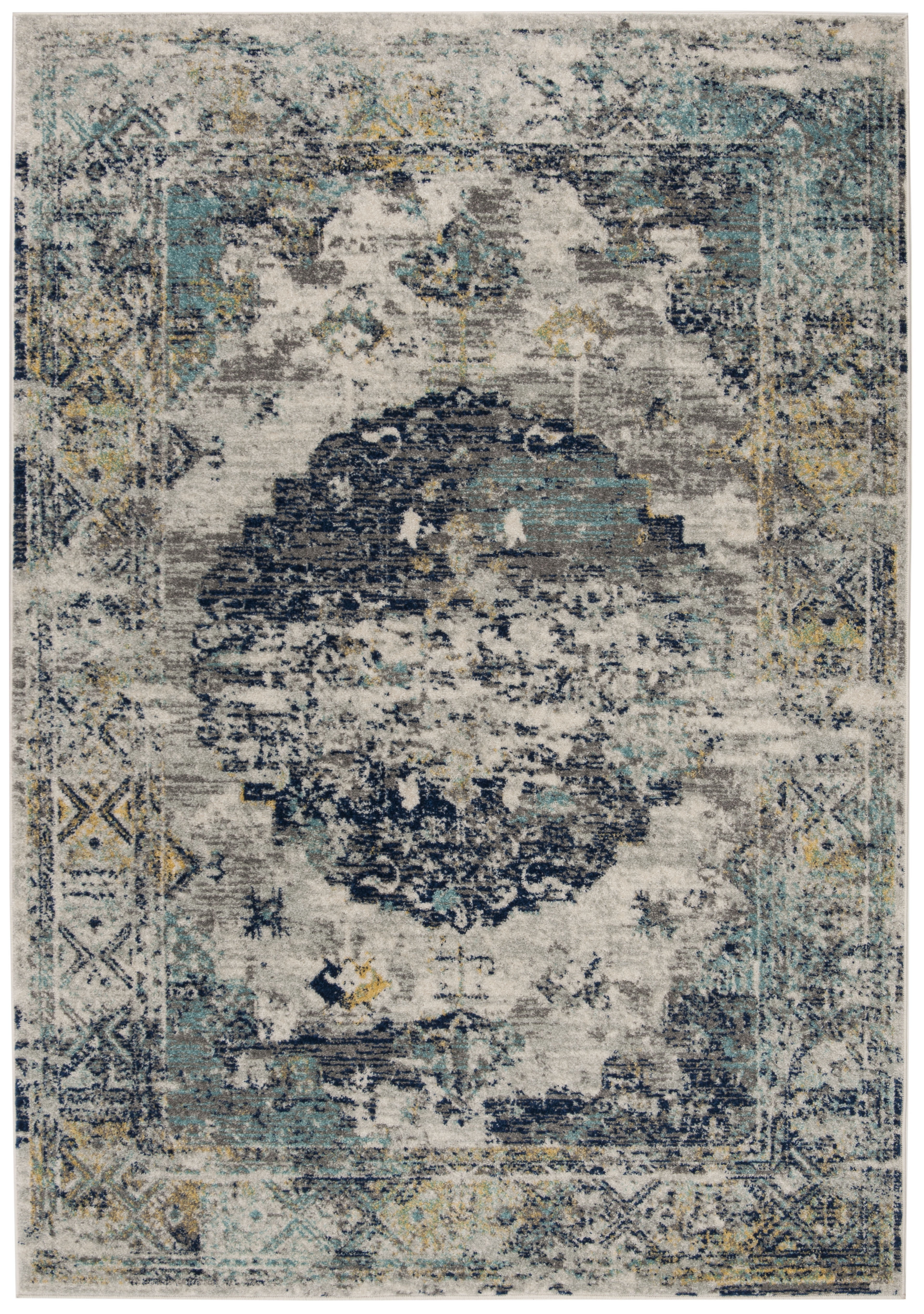 SAFAVIEH Madison Emil Overdyed Medallion Area Rug, Light Grey/Blue, 5'3" x 7'6"