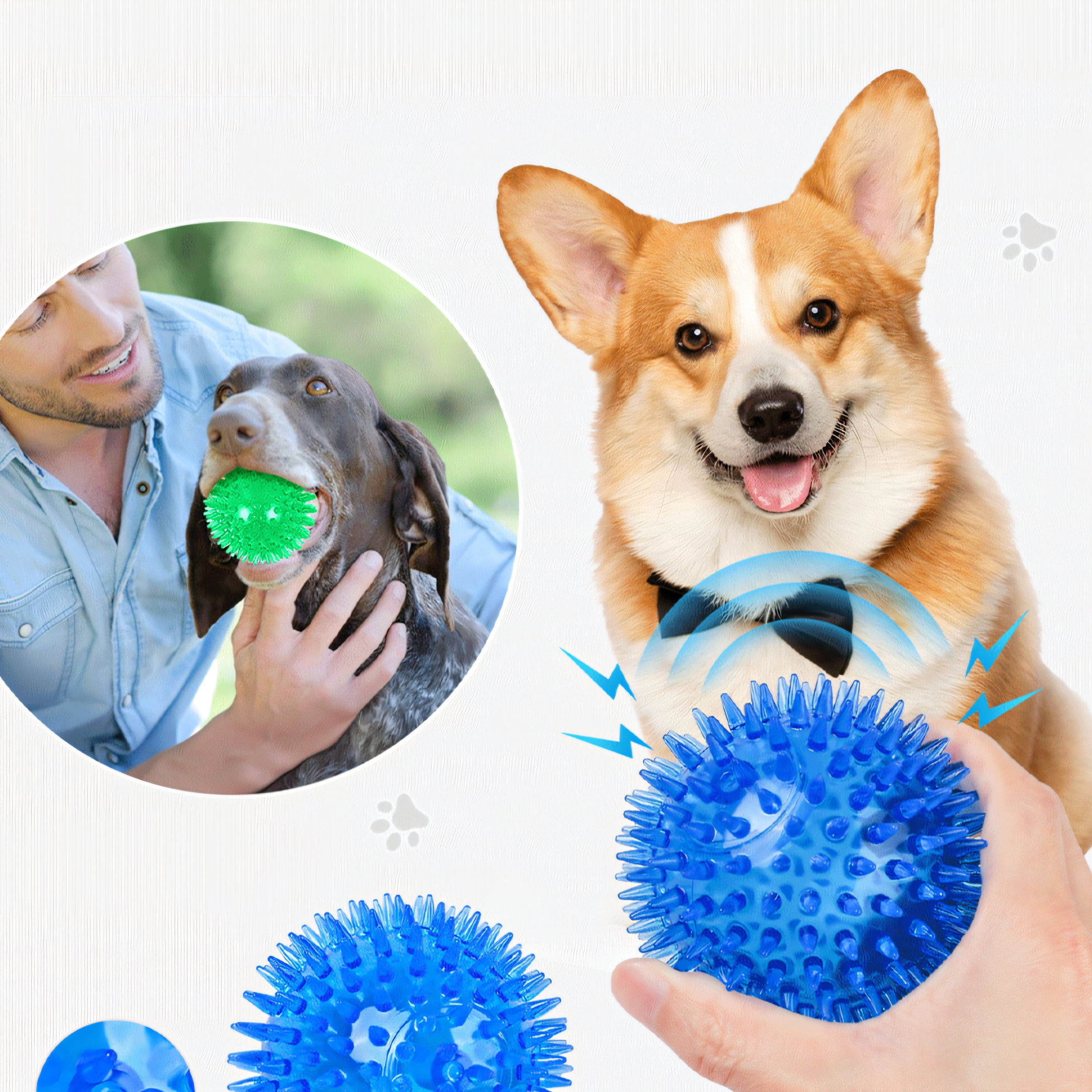 BESTSKY 6Pcs Dog Balls for Aggressive Chewers,Spiked Dog Ball Dog Squeaky Toys,Non-Toxic Interactive Dog Ball,Mini