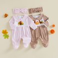 thumbnail image 6 of Cjfdfy Newborn Baby Girls Thanksgiving Turkey Outfits Pumpkin Turkey Embroidery Long Sleeve Plaid Footed Romper Headband My First Thanksgiving Fall Winter Outfit Little Turkey Clothes, 6 of 9