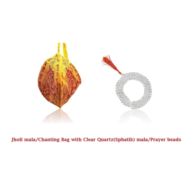 Kamada Combination of Jholi mala/Gaumukhi/chanting bag and exquisite Clear Quartz(Sphatik) Spritual Necklace/rosary for Women and Men