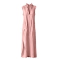thumbnail image 4 of SAWOBUUN Womens Cotton Maxi Dress Sleeveless Deep V Neck Side Split Casual Summer Long Dress with Pockets, 4 of 8