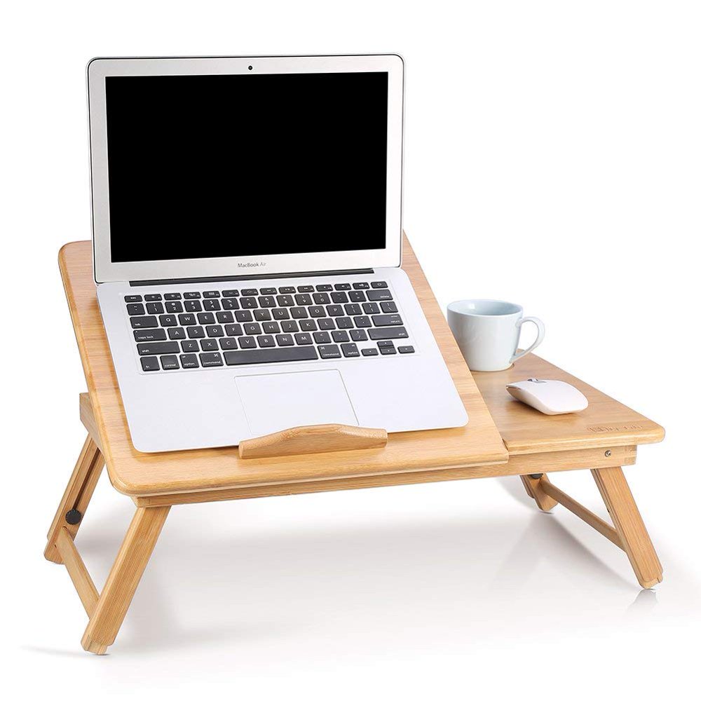 Yosoo Laptop Desk, Adjustable Computer Table Bamboo Foldable Breakfast