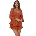 thumbnail image 1 of Women's Long Sleeve Ruffle Layer Tie Mini Short Romper, 1 of 5