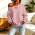 thumbnail image 2 of Staron Women's Off Shoulder Long Sleeve Tops Casual Loose Knitted Sweater Pullover Solid Color Comfy Winter Fall Spring Fashion Basic, Pink S, 2 of 7