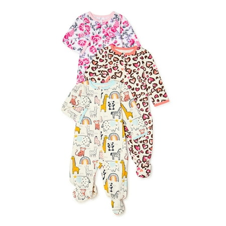 

Wonder Nation Newborn Baby Girl Sleep and Play Pajamas 3 Pack Preemie-6/9 Months