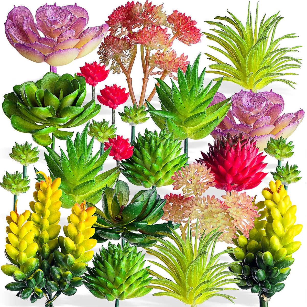 Coolmade 24 Pcs Mixed Artificial Succulent Plants Cactus Faux Plants Without Pots DIY Perfect Winter Wreath Decoration Set for Christmas Wedding Landscape Decorative Garden