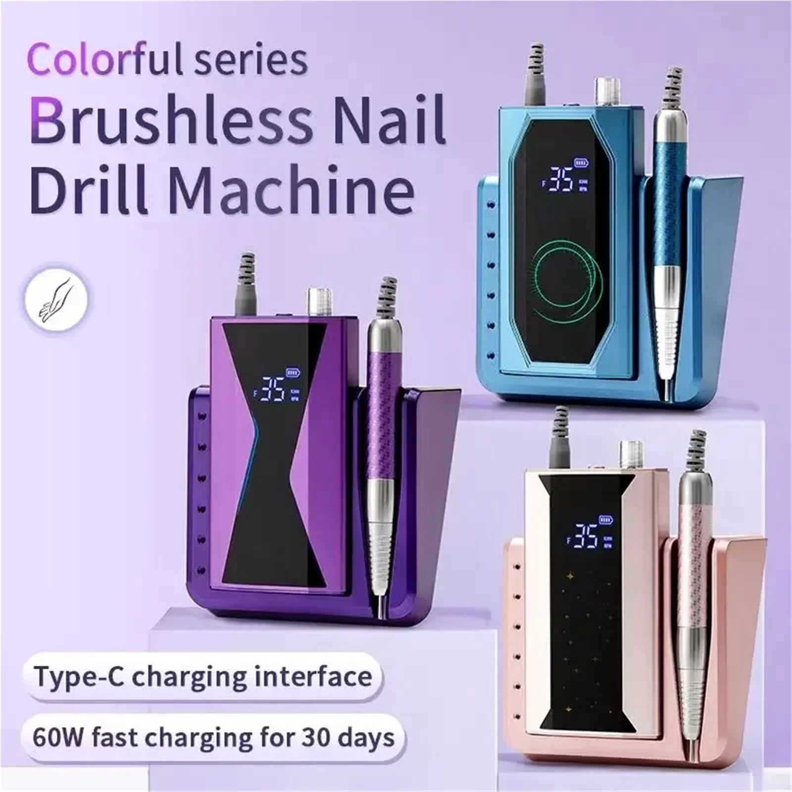 40000RPM Electric Nail Drill Machine 85W Handle Manicure Portable Polishing Tool Nail Drill Rechargeable Nail Art