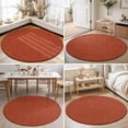 Brick Red Solid Round Area Rugs 3 ft, Minimalist Cloth Rust Grain Linen ...