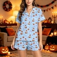 thumbnail image 2 of RMGVDSD Pajama Sets for Women 2 Piece Halloween Pumpkin Ghost Print Pajamas Short Sleeve Top and Shorts Sleepwear Nightwear Holiday Party Outfit, 2 of 6