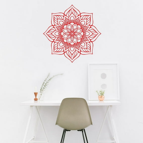 Vinyl Wall Art Decal - Flower Mandala - 23" x 23" - Adhesive Vinyl Sticker Decals - Home Apartment Workplace Decor - Yoga Studio Namaste Meditation Mandala Bohemian Flower (23" x 23"; Red)