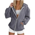 thumbnail image 2 of Fall Winter Fleece Hoodies for Womens Comfort Casual Long Sleeve Thermal Sweater Hooded Open Front Full-Zip Lounge Warm Sweatshirt with Pockets, 2 of 3