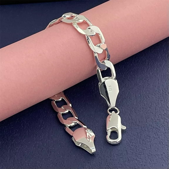 GKNET 925 Silver Filled 10mm Cuban Link Chain Bracelet Bangle Men's Jewelry