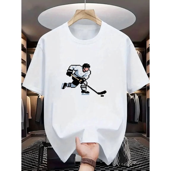 Men's Ice Hockey Player T-Shirt - Retro Video Game PJ Hockey, Breathable Loose Fit Summer Tee for Sports, Training & Casual Wear - Gamer Apparel for Hockey Fans