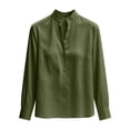 thumbnail image 7 of VBVC Women's Cotton Linen Stand Collar Blouse , Ladies' Long Sleeve Business Casual Office Shirt , V Notch Formal Work Tops For Women,Green,S-2XL, 7 of 7
