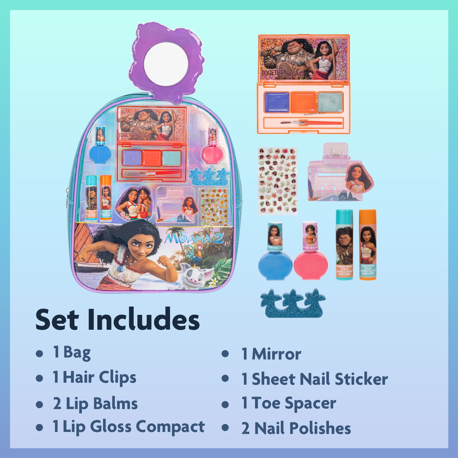 Moana Kids Makeup Backpack with Nail Polish Lip Balm Nail Stickers
