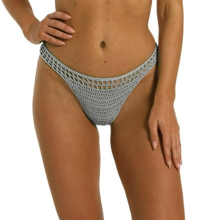 snowsong Womens Swimsuits Swim Shorts Ladies Summer Handmade Crochet Sexy Bikini Shorts Solid Color Belt Lined Knitted Swim Trunks Thong Bikini High Waisted Bikini Bottoms Sexy Swimsuits Gray S