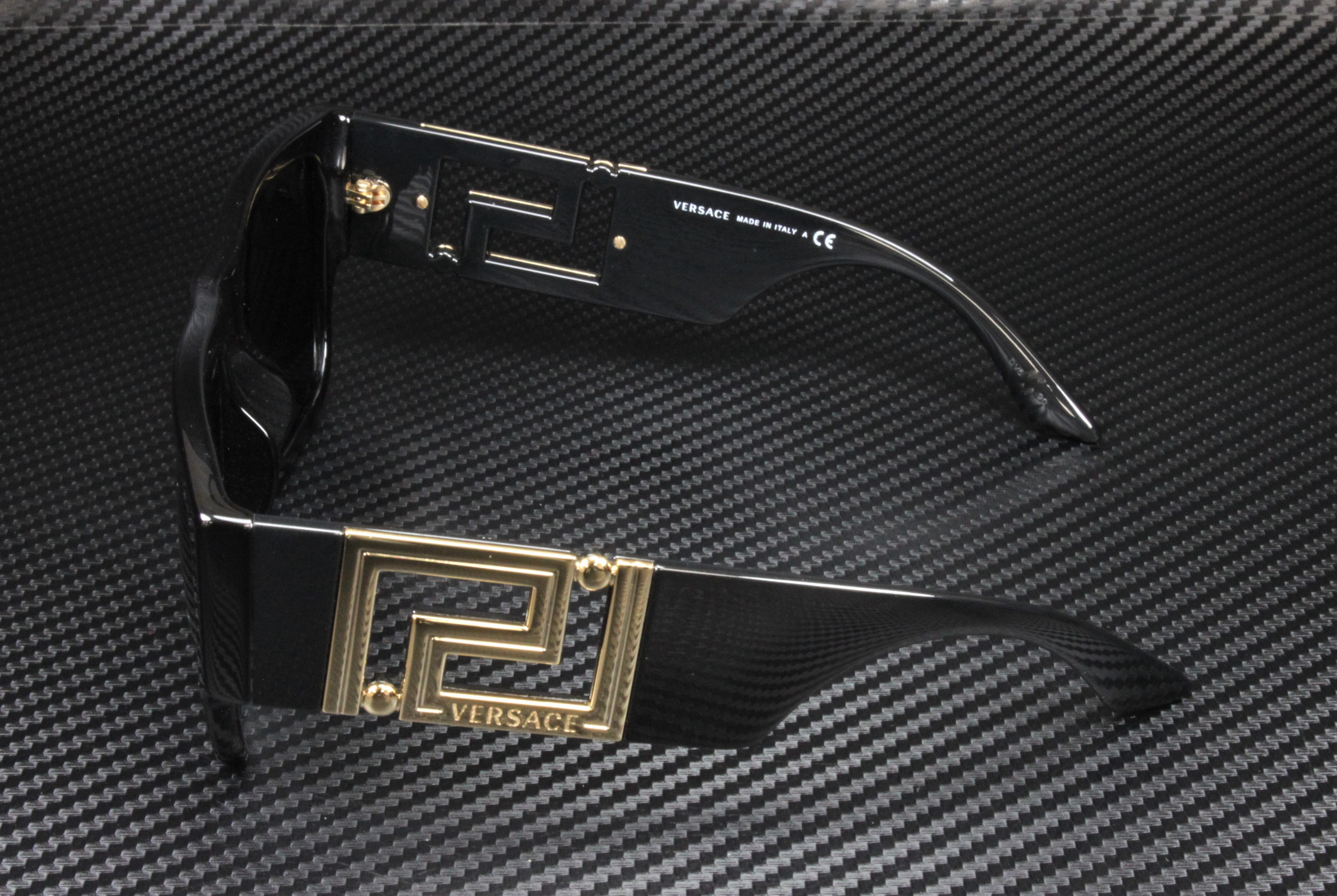 Versace Men's Rectangle Sunglass, Black and Dark Grey
