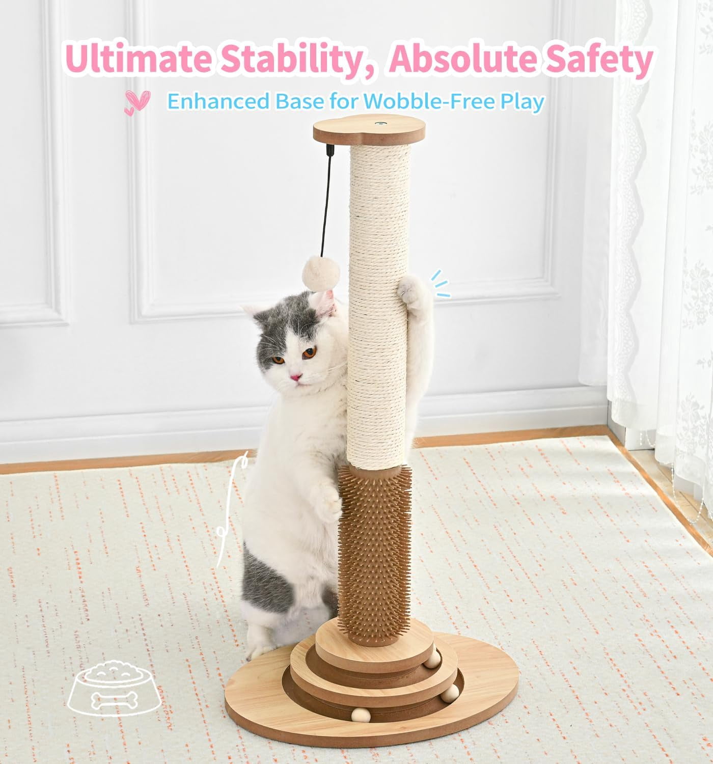 s Premium Sisal  Scratching Post with Ball Track & Brush - 28.3 Inch Tall Interactive  Tower for Indoor Kittens