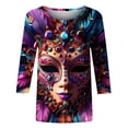 thumbnail image 5 of QATAINLAV Womens Mardi Gras 3/4 Tshirts 2026 Plus Size Tops Round Neck Pullover Blouses Carnival Party Basic Graphic Tees Multicolor XXL, 5 of 6