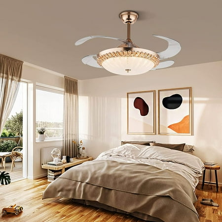 

OUKANING gold 42 Crystal Ceiling Fan Light for Dining/Living Room Bedroom