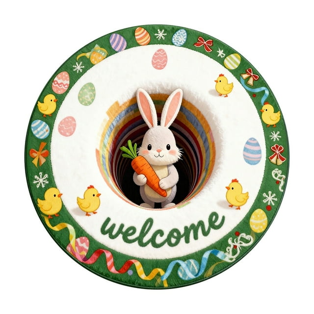 TIELUTT Round Easter Bunny Shaped Welcome Mat 2026 Easter Absorbent and Wear Mat Round Easter Rug Leather Throw Blanket Furry Rugs Fuzzy Blanket for Bed Loose Knit Blanket Washable Carpets for Living