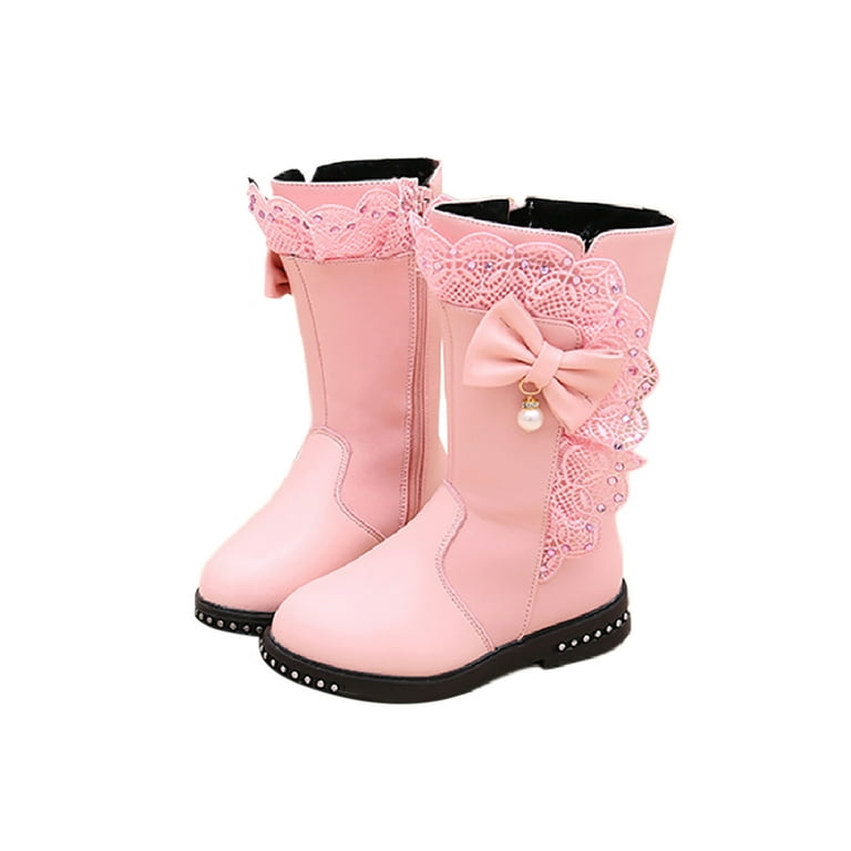 Tenmix Girl Boots Plush Lined Tall Booties Rhinestone Winter Boot Wide Calf Shoes Walking Cute Non Slip Warm Bootie Pink With Lined 2.5Y Walmart