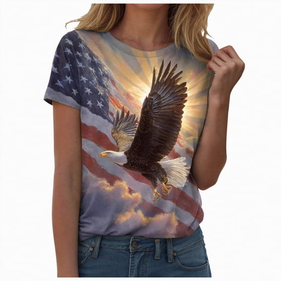 Yindaity Fourth Of July Tops for Women Women Patriotic 4th of July T Shirt America Flag Bow Shirt Cute USA Tees Independence Day Tops(Blue,S)