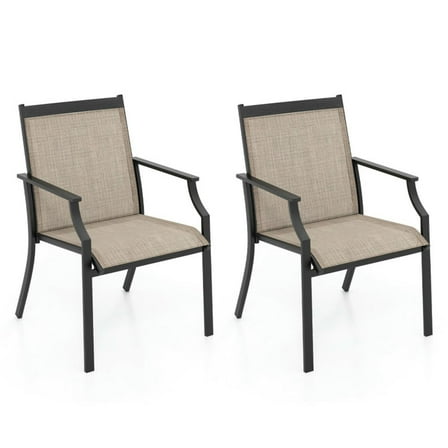YYAo Outdoor Dining Chairs, Patio Kitchen Dining Room Chairs,2 Piece Patio Dining Chairs Large Outdoor Chairs with Breathable Seat and Metal Frame-Brown