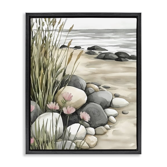 Stupell Industries Coastal Calm Pebbles Black Framed Floater Canvas Wall Art, design by Riley B