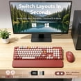 thumbnail image 4 of Wireless Keyboard and Mouse Combo, Retro Round Keycaps, Full Size with Detachable Wrist Rest, 2.4G for PC Mac Windows, Claret, 4 of 8