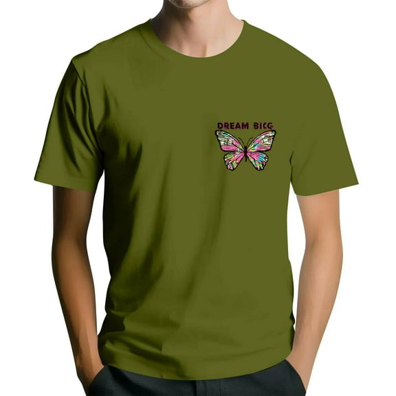 NAMTYQX Shirts for Men Hawaiian Casual Stretchy Breathable Patterned Short Sleeved Lightweight Loose Plus Size Crew Neck Summer Shirts for Men Army Green Size L