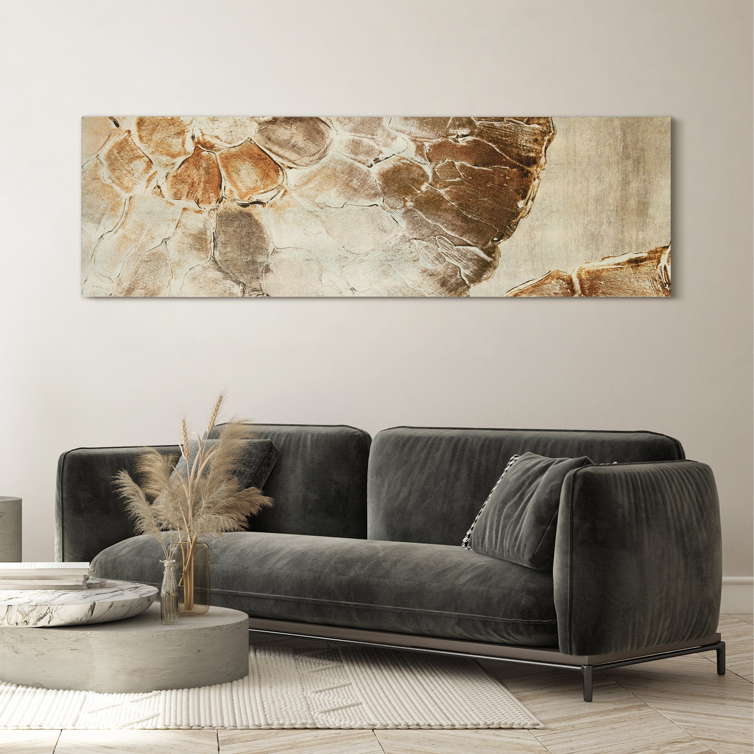 "Golden Layers II" Abstract artwork Rendered on Gold Shagreen Wrapped Canvas Wall Art, sized 72"x22"