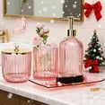 thumbnail image 2 of Pink Bathroom Accessories Set, 4 Pcs Glass Bathroom Accessory Sets, Soap Dispenser, Toothbrush Holder, Qtip Holder, Vanity Tray, Housewarming Dorm Apartment Decor Home Essentials Gift For Her, 2 of 4