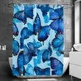 Blue Butterflies Shower Curtain with 12 Hooks, Waterproof Fabric Shower