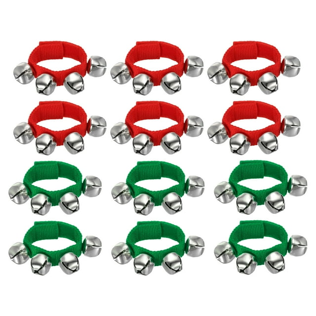 Unique Bargains 10 Pcs Clochettes de Poignet, Clochettes de Cheville Instruments de Percussion Rythme Musical pour Fête Noël, Rouge/vert