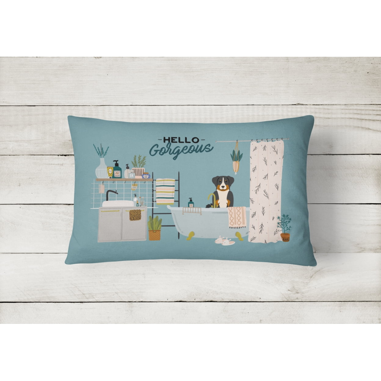 Carolines Treasures CK7465PW1216 Appenzeller Sennenhund in Bathtub Canvas Fabric Decorative Pillow 12H x16W multicolor