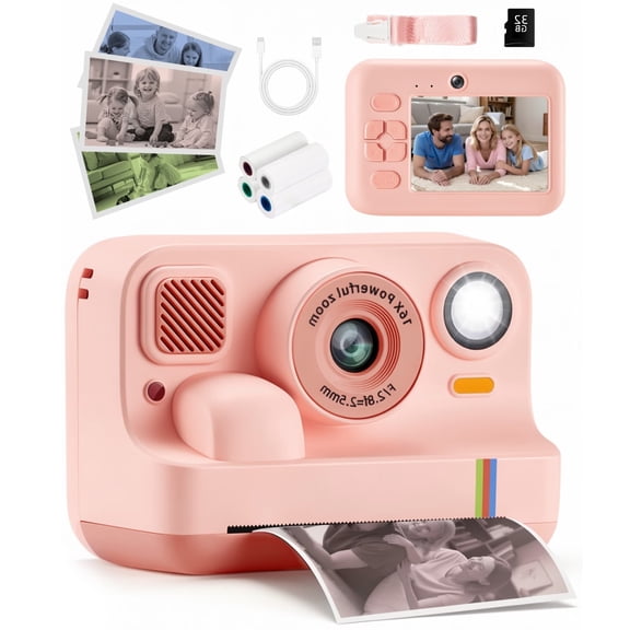 Fenbeli Kids Camera with Instant Print, 2.4 Inch Digital Camera for Kids with 1080P Video, Dual Lens, Games and Filters, 32GB Card and Print Paper Included, Gift for
