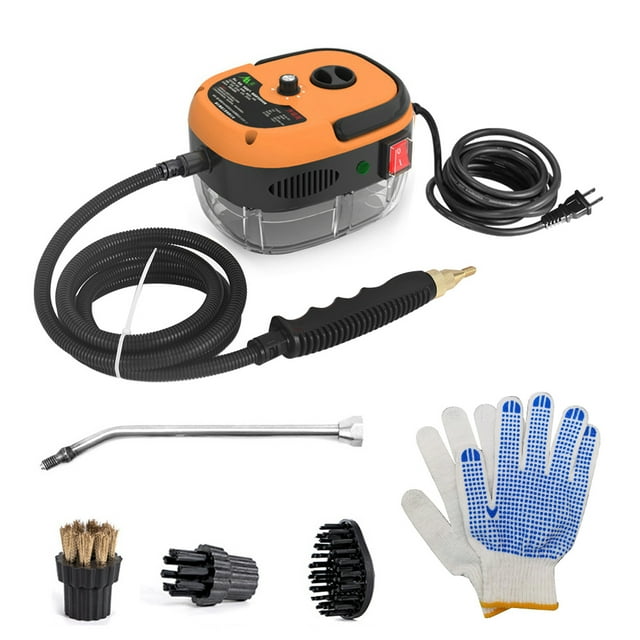 Autolavadora Limpiador de vapor de mano portátil de 2500 W Máquina de limpieza a vapor presurizada de alta temperatura con cabezales de cepillo y guantes para muebles de cocina Baño Coche