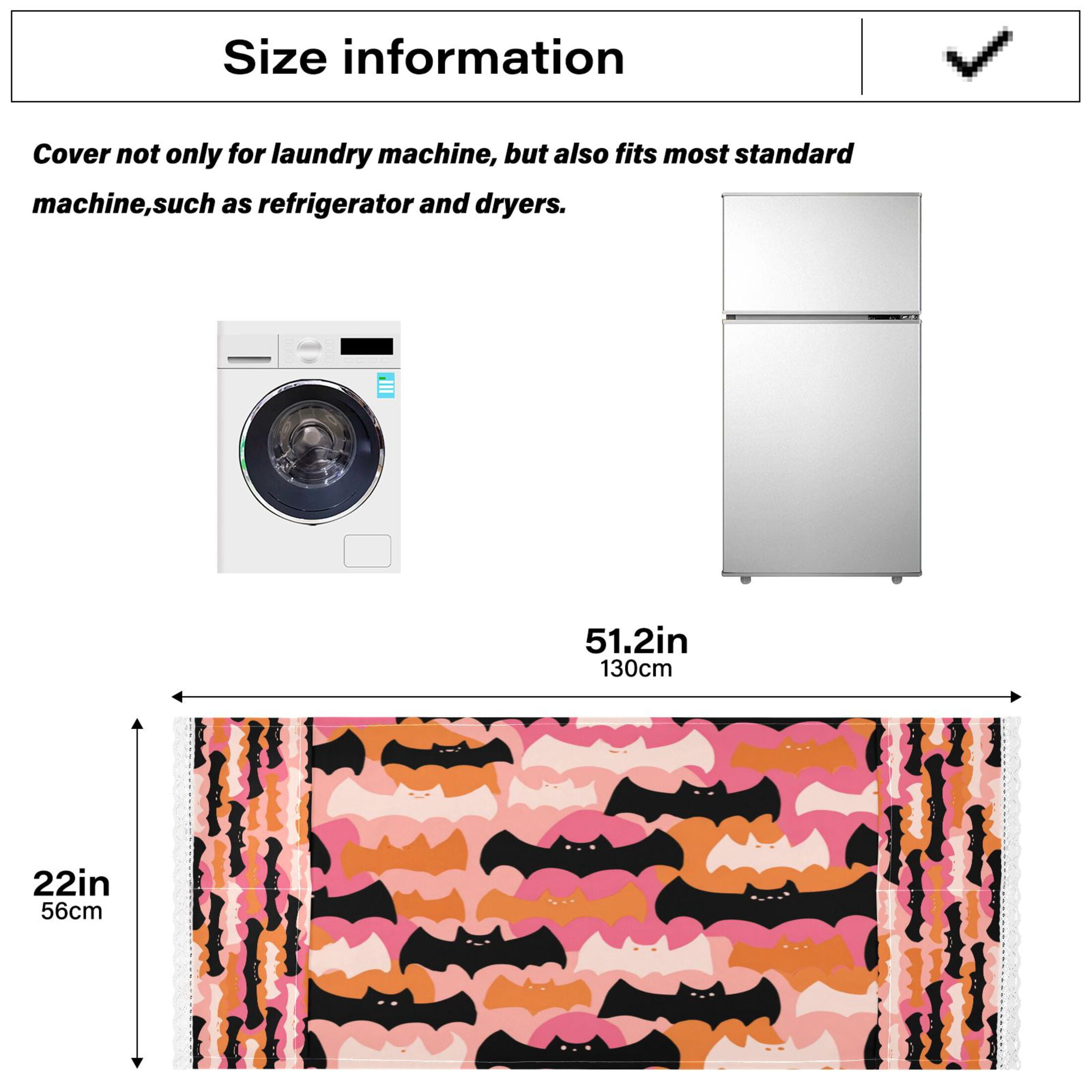 Dustproof Washing Machine Cloth Washer and Dryer Top Covers, Fridge Dust Cover, With Storage Bags Orange and Black Bats