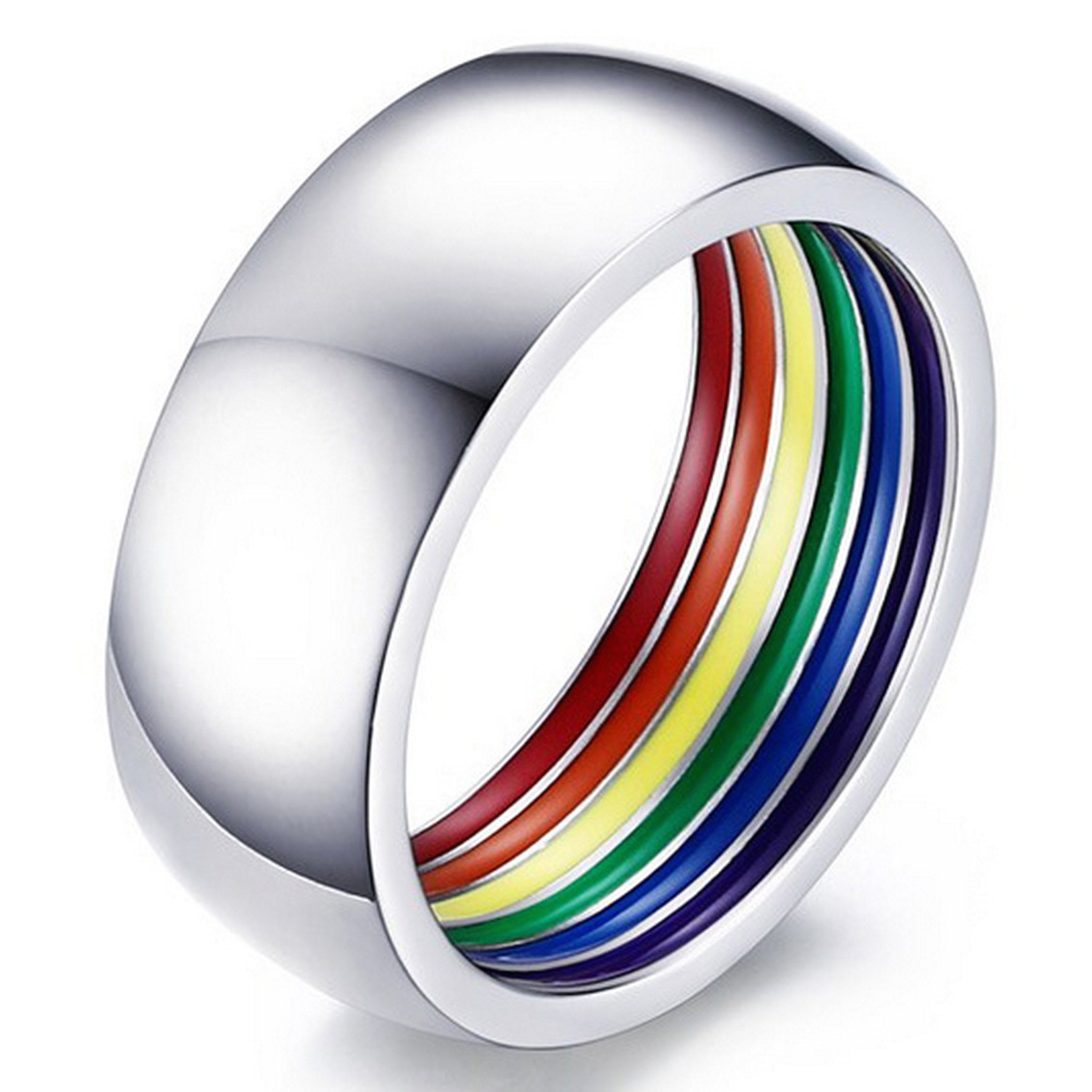 Mens Women Rings Stainless Steel Silicone Rainbow Band Comfort Gear Fashion Ring 