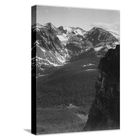 Art.com View Of Snow-Capped Mt Timbered Area Below In Rocky Mountain National Park Colorado 1933-1942 Stretched Canvas Print Wall Art by Ansel Adams, 12" x 16"
