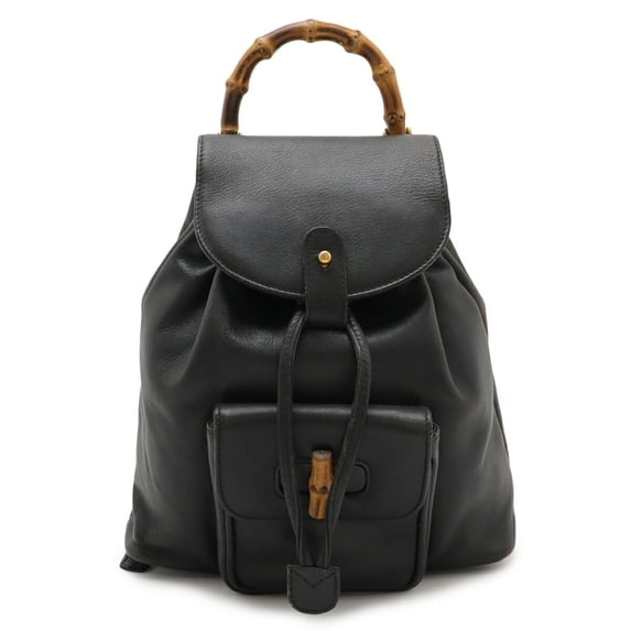 Pre-Owned GUCCI Bamboo Mini Backpack, Backpack/Shoulder Bag, Leather, Black, 003.1956.0030