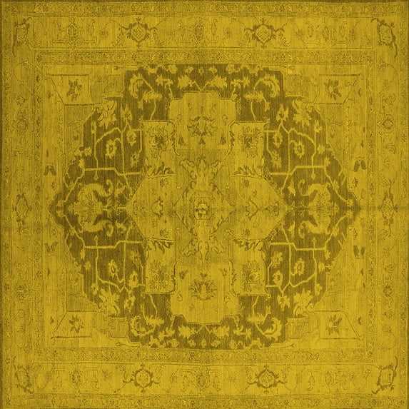Ahgly Company Machine Washable Indoor Square Oriental Yellow Industrial Area Rugs, 7' Square