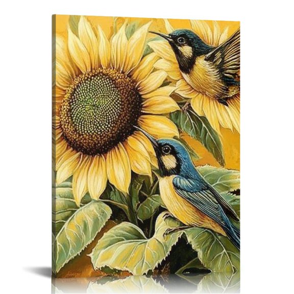 Patifu Sunflower Birds Nature Art Modern Canvas Prints for Living Room Bedroom Home Office Wall Decor 12x16 in