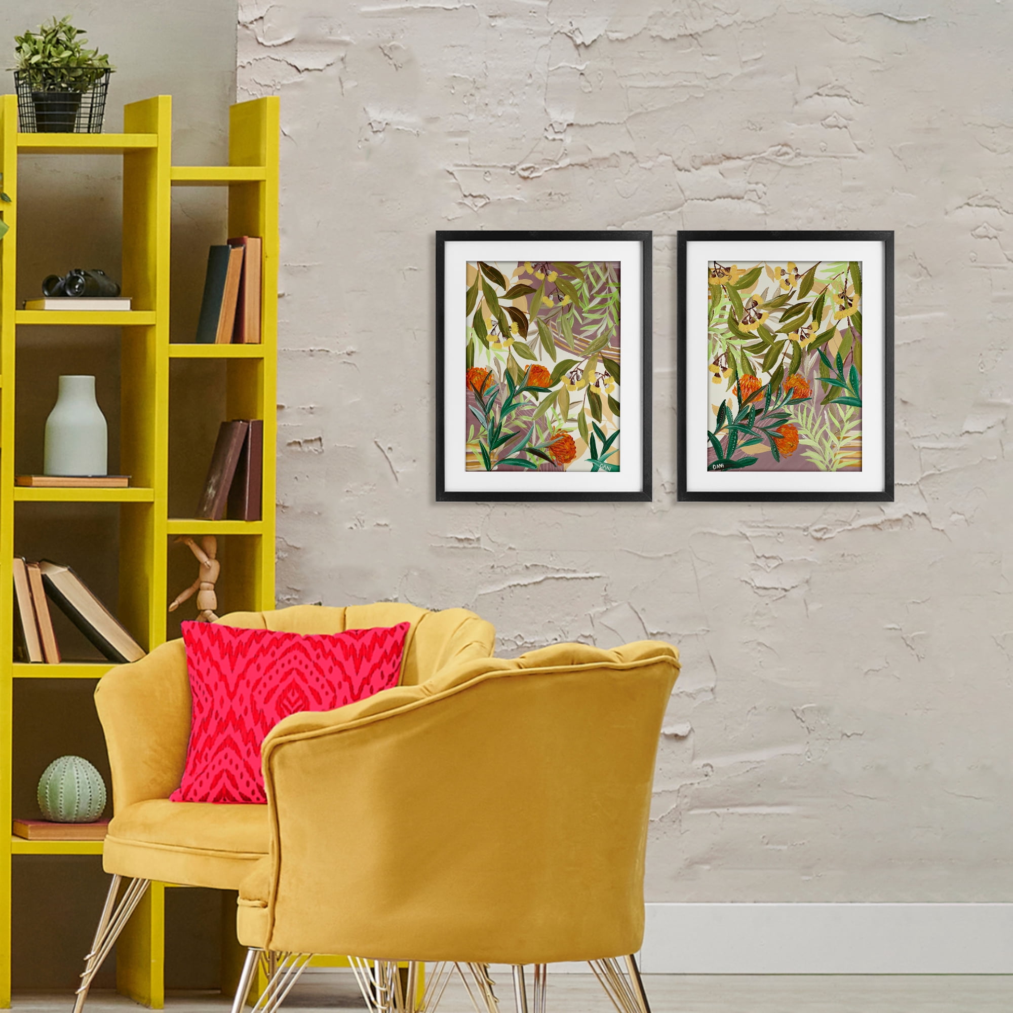 Stupell Industries Walk With Me Botanicals 2 Piece Black Framed Print Under Glass Set, design by Dani Heyward