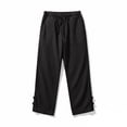 thumbnail image 4 of CQONEPT Mens Linen Cropped Pants Loose Straight Leg Pant Lightweight with Pockets Travel Walking Breathable Capris Pants Black M, 4 of 6