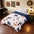 thumbnail image 2 of Manfei Cartoon Patriotic Cat Twin Comforter Sets, US Flag Fireworks Stars Bedding Set, Red Blue White, Navy Reversible 2-Piece, 1 Comforter and 1 Pillowcase, 2 of 6